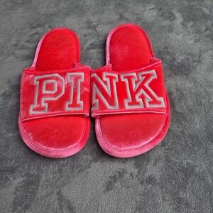 Victoria Secret Hot/White Pink Slippers Slides- SZ 5/6- PINK